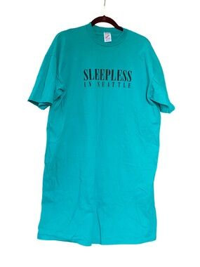 Vintage Sleepless in Seattle teal cotton Jerzees one size sleep shirt dress